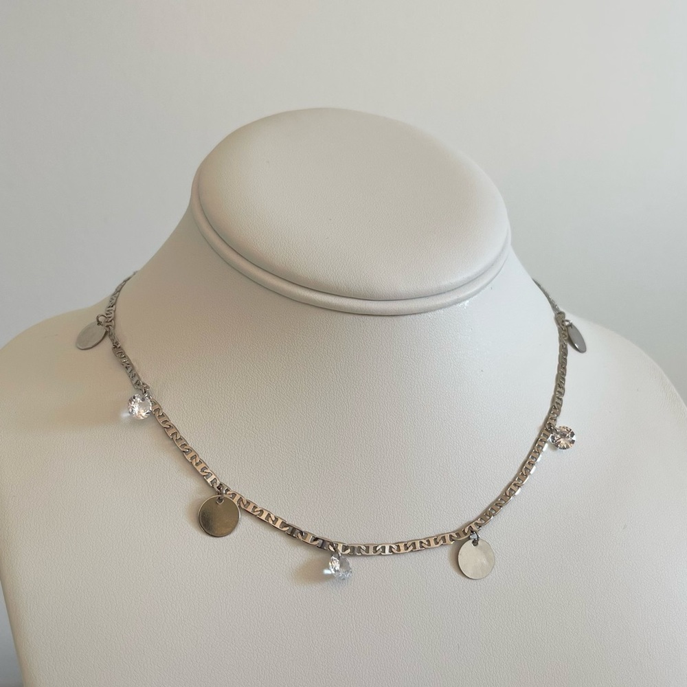 NEW Silver Choker Necklace with Crystals